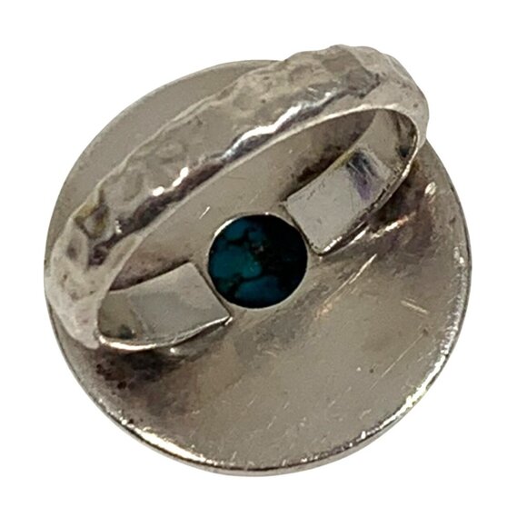 LORI BONN Sterling Silver Floral Framed Turquoise Ring SZ 5.25 Hammered Band - Picture 6 of 9